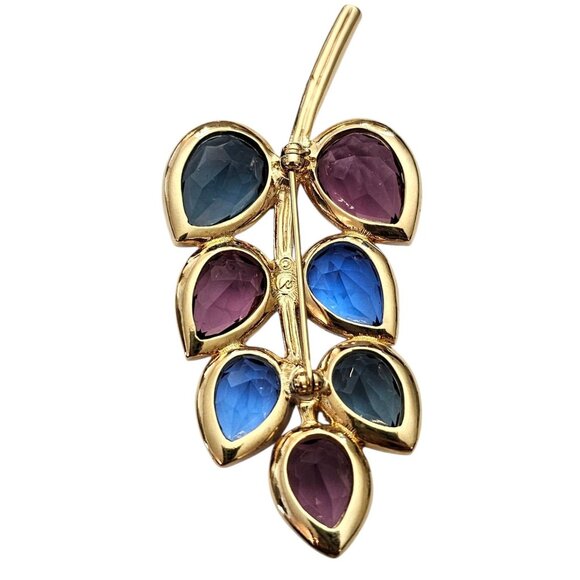 Swarovski Open Back Crystal Leaf Brooch, Purple Blue Clear Marked Swan Logo Pin - Picture 8 of 11
